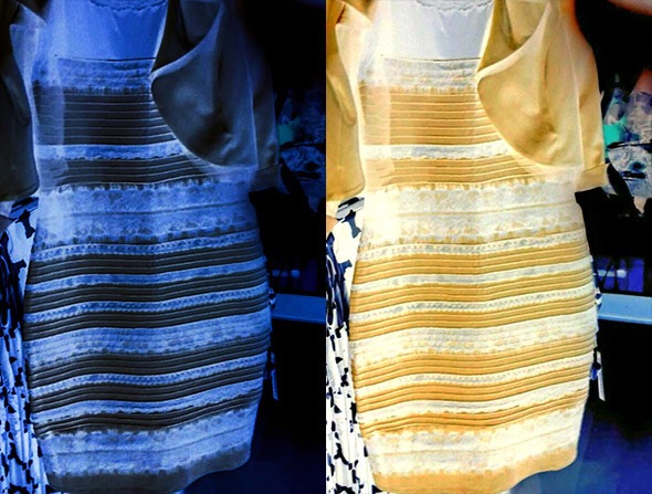 white and gold and black and blue dress